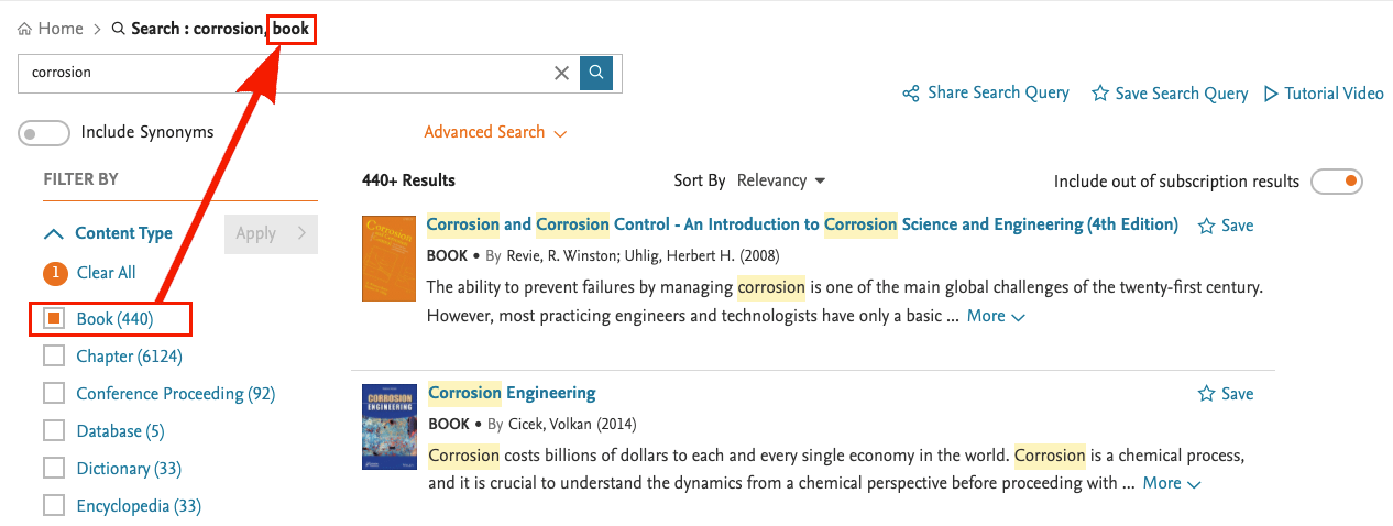 Screenshot of search filter in breadcrumbs
